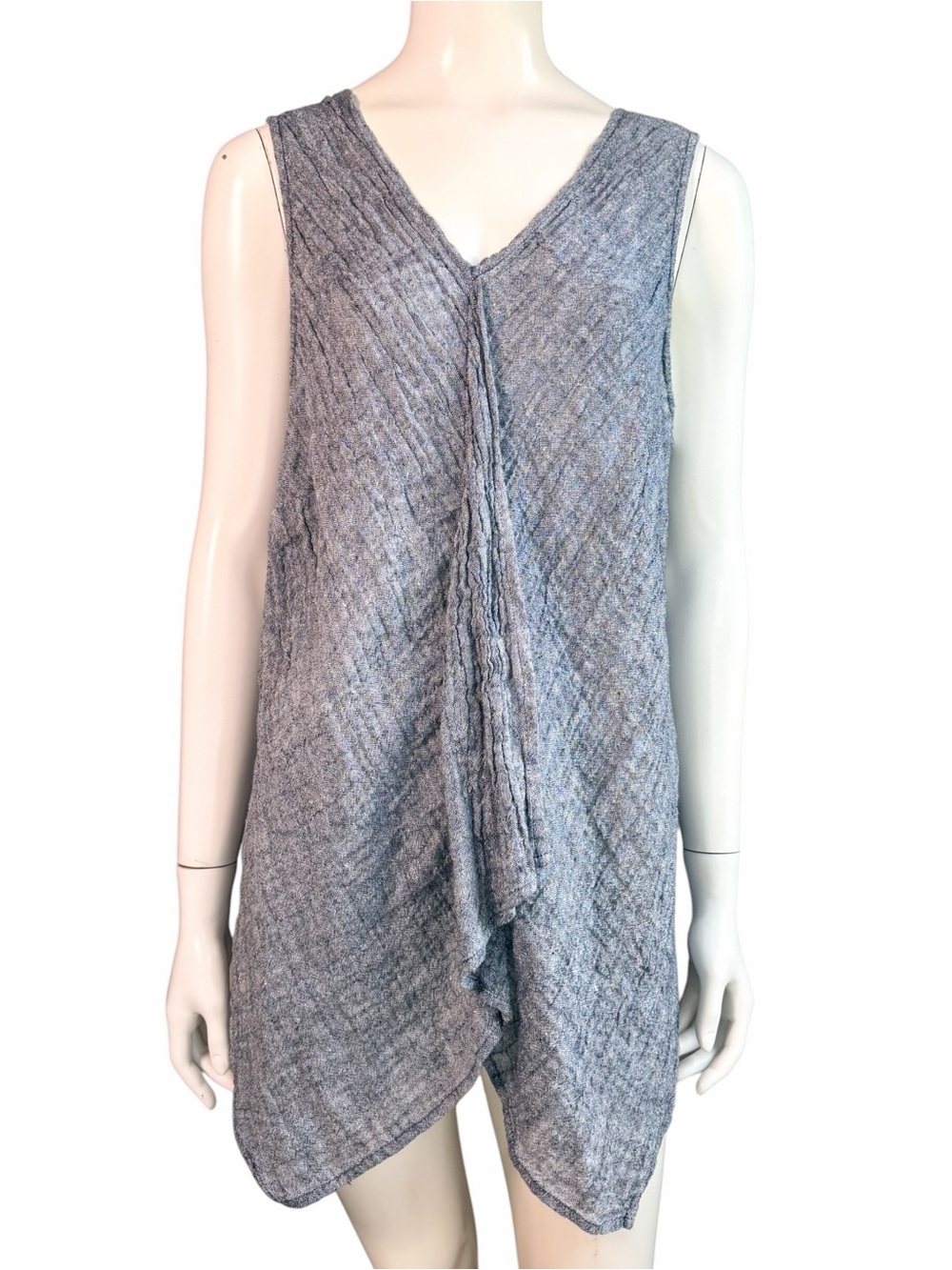 Pure Jill 100% Linen Textured Asymmetrical Tunic Top Gray Large Lagenlook